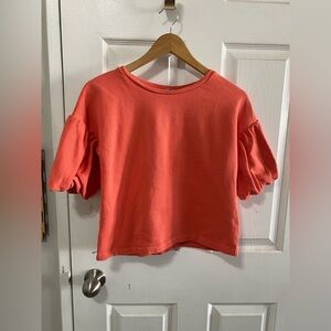 H&M Modern Classic | 100% Cotton Balloon-Sleeve Top in Vibrant Coral EUC
